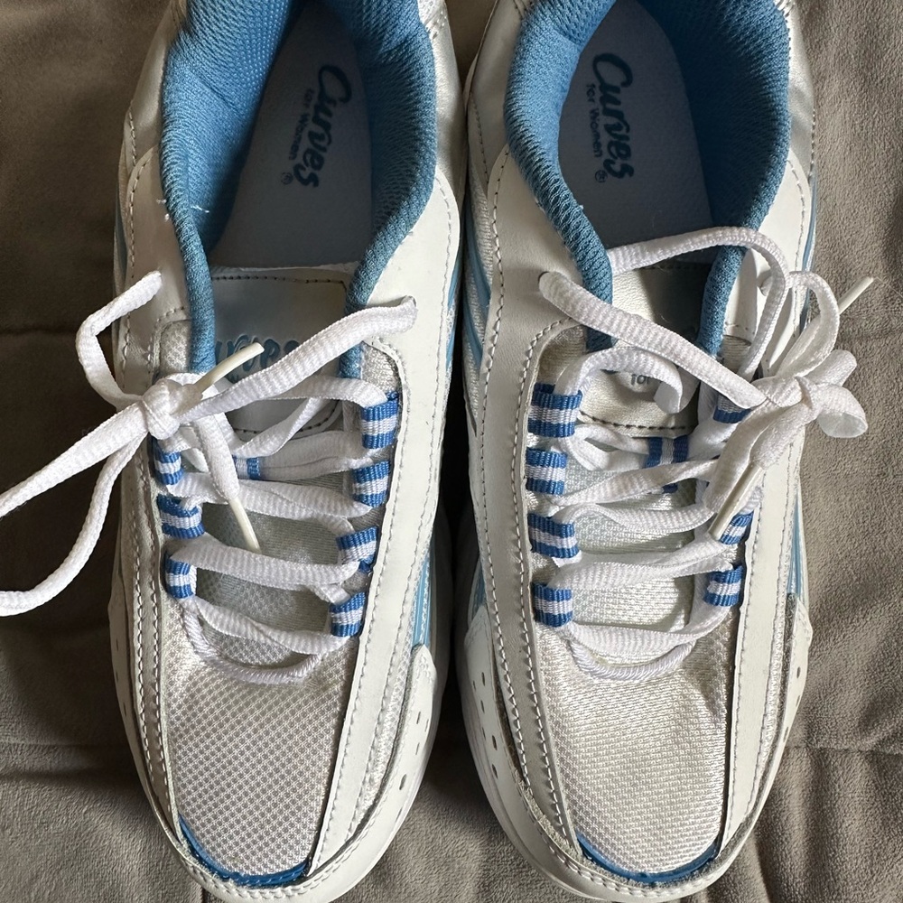 Curves White and Blue Shape Up toning Walking Shoes